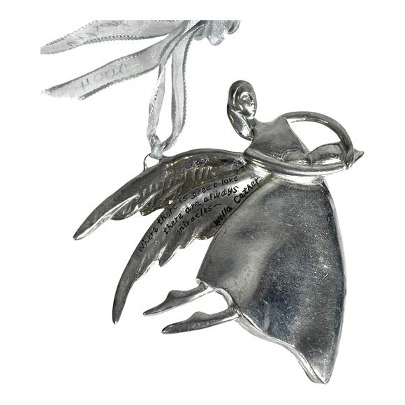 VTG Pewter ANGEL ORNAMENT 4" Great Love Miracles by Willa Cather Silver Metal - Picture 5 of 5